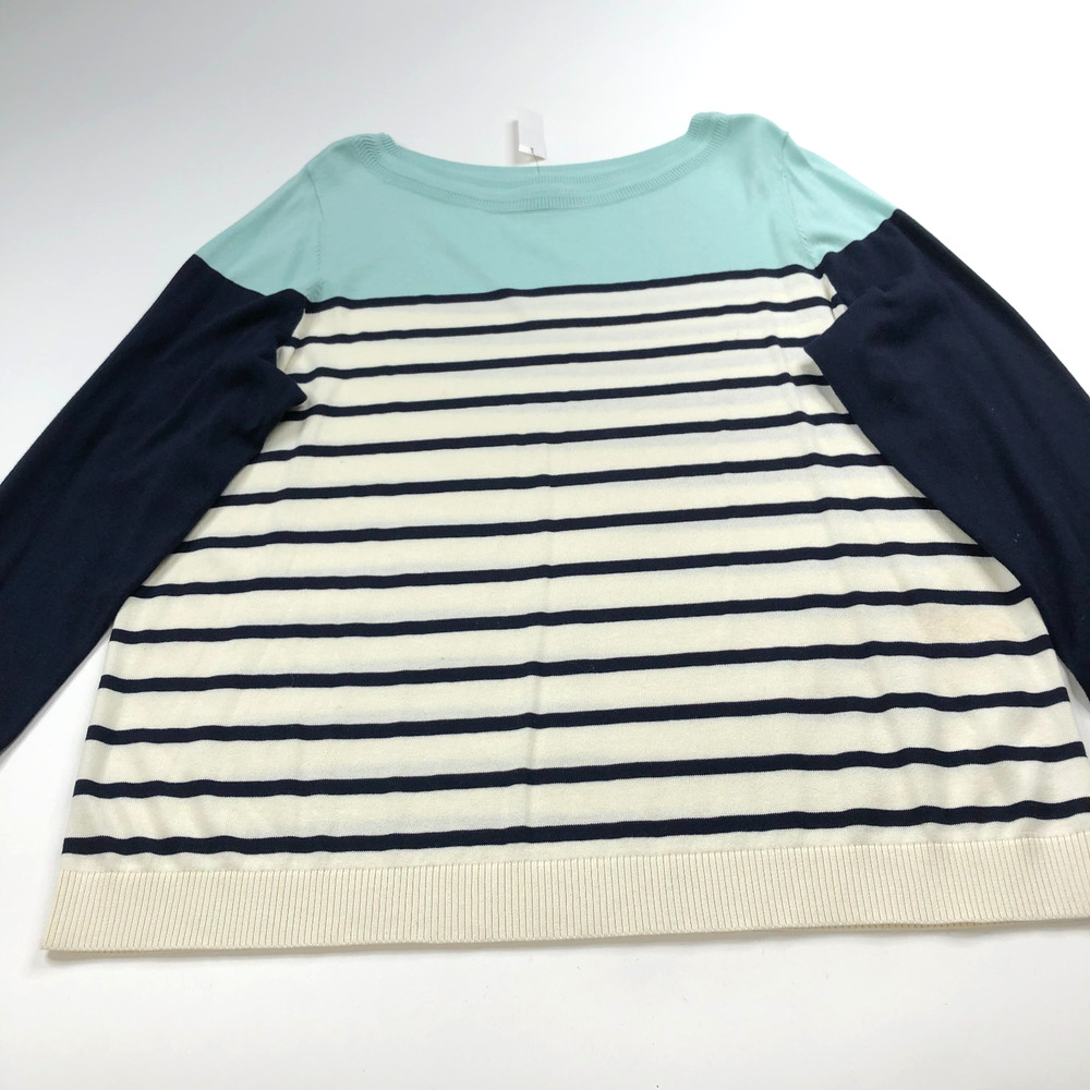 Talbots Plus NEW Plus 2X Lightweight Boat Neck Pullover Sweater Blue Ivory